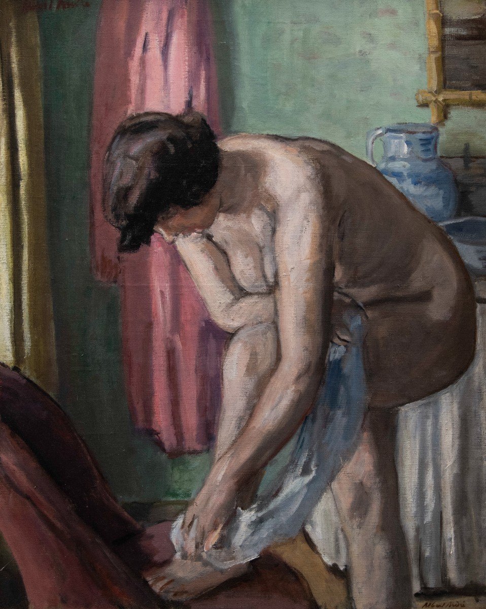 Albert Andre (Lyon,1869-Laudun,1954), Femme nue, debout s'essuyant 