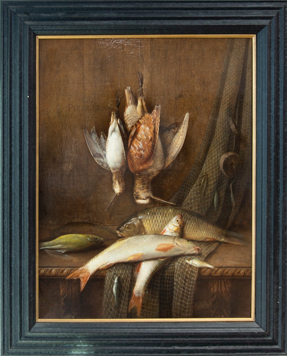 Jean-Claude Pizzetty (Belley, 1832 - Id., 1894) - Nature morte aux poissons 
