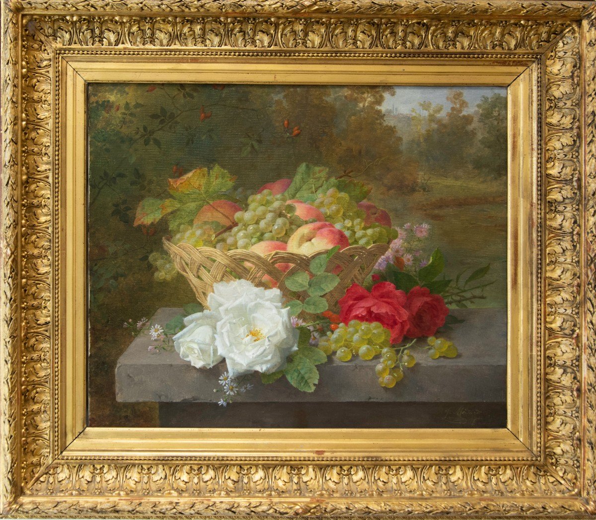 Jules Ferdinand Medard (1855 - 1925)  - Jeté De Fleurs Devant Une Corbeille De Fruits (1901) 