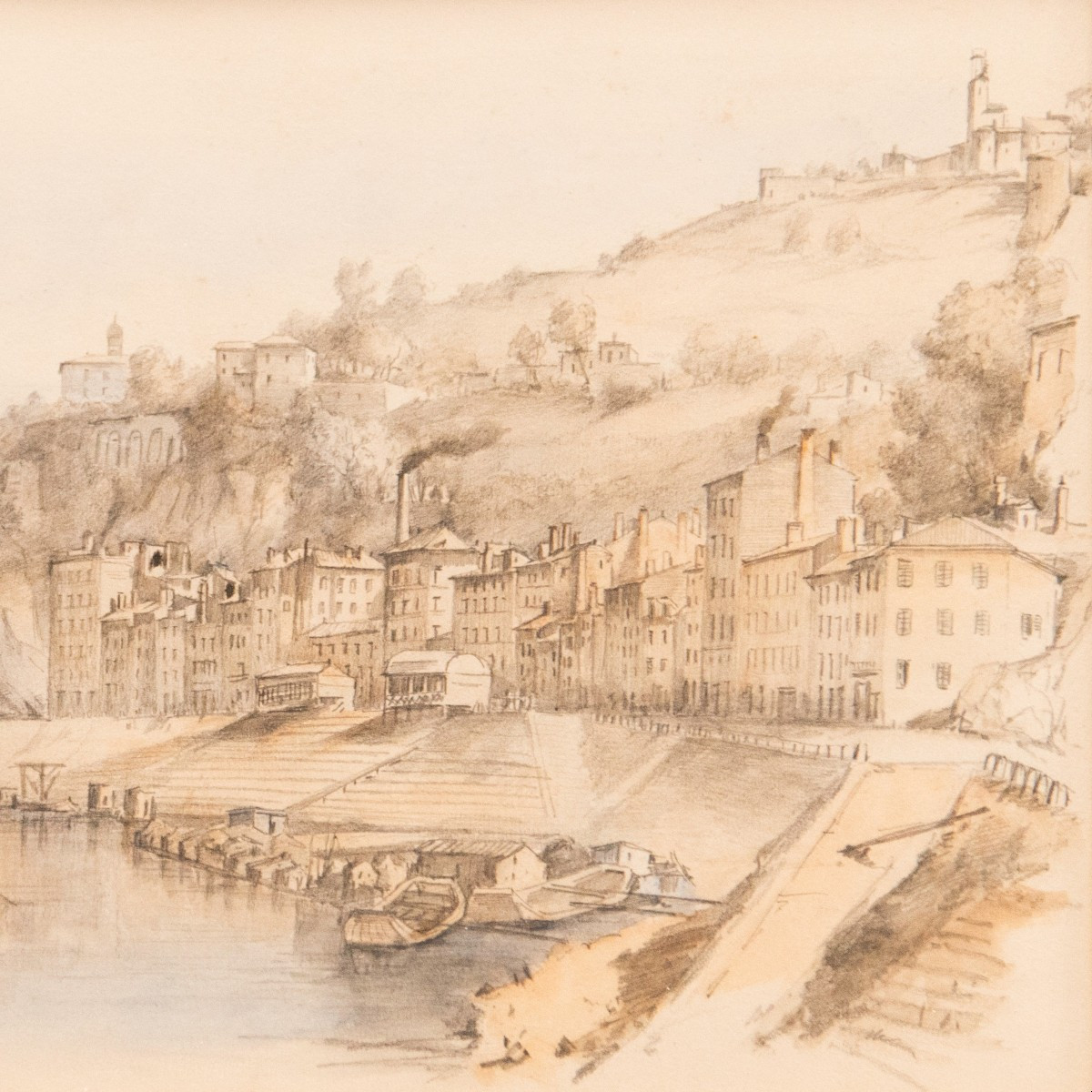 Alfred de COURVILLE (1816-1875) - Vue de Lyon, les quais de Saône au nord de Lyon (1850)-photo-3
