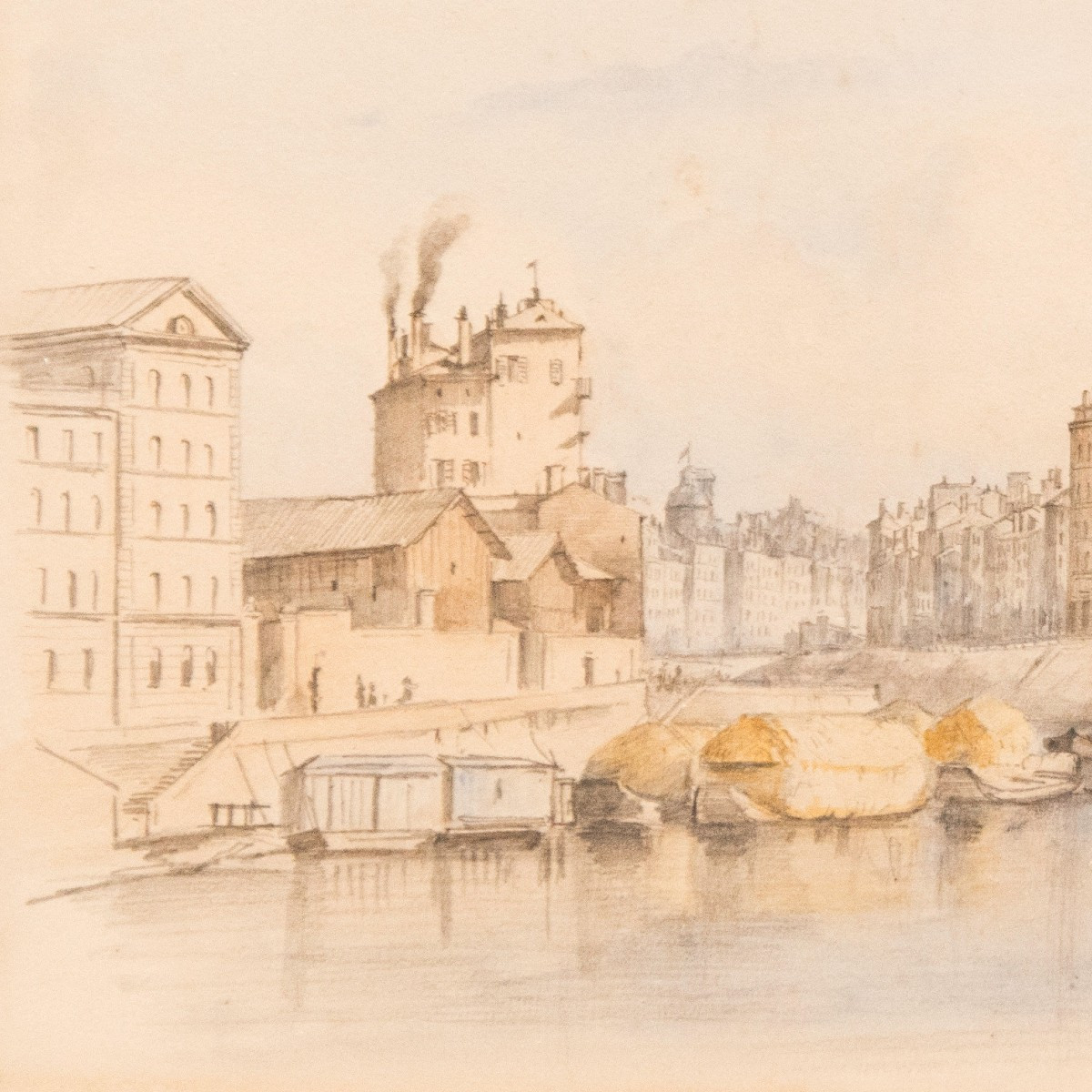 Alfred de COURVILLE (1816-1875) - Vue de Lyon, les quais de Saône au nord de Lyon (1850)-photo-4