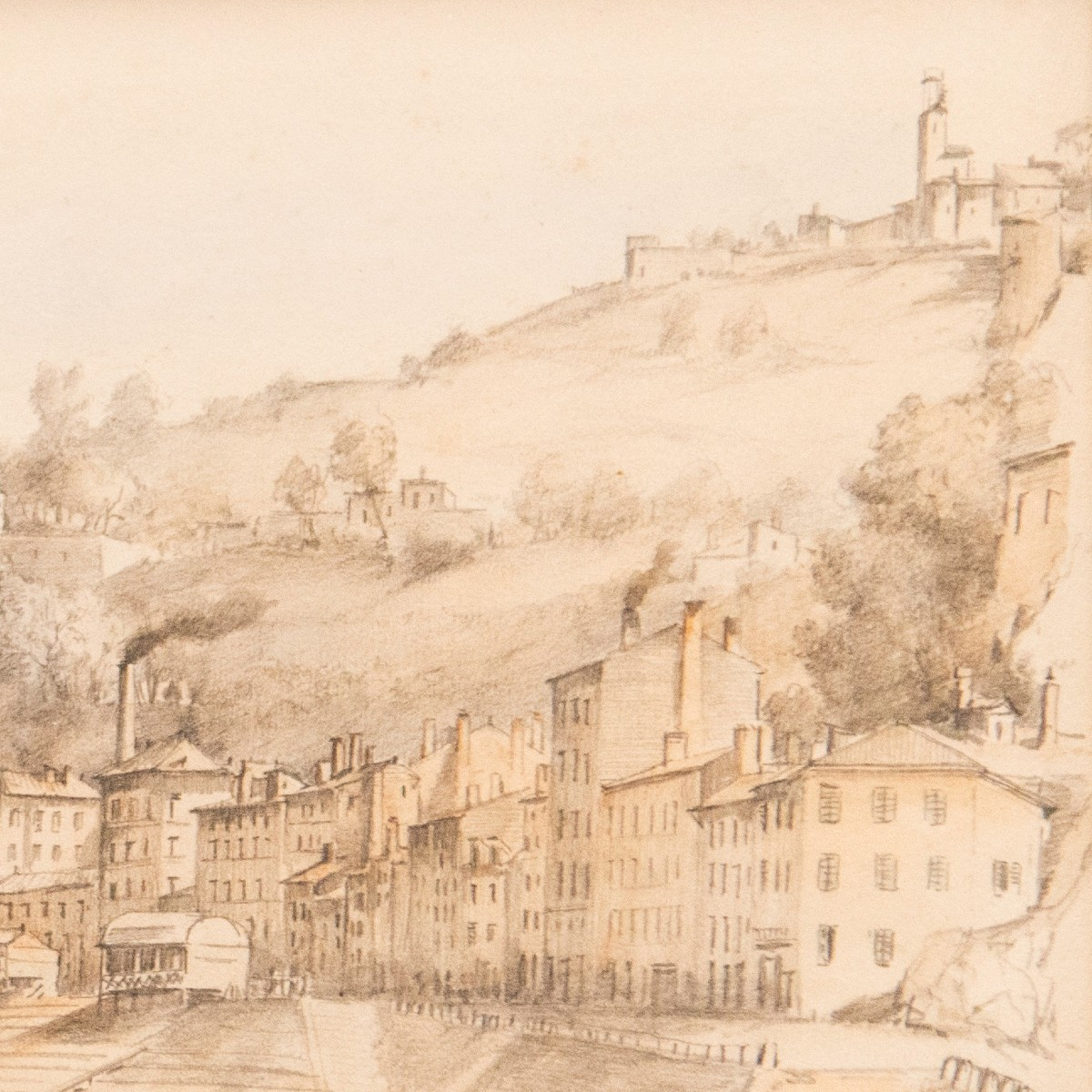 Alfred de COURVILLE (1816-1875) - Vue de Lyon, les quais de Saône au nord de Lyon (1850)-photo-3