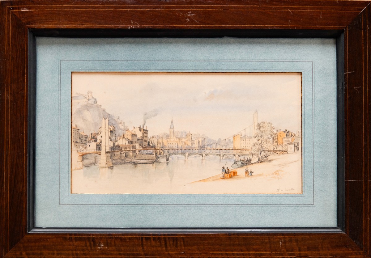Alfred de COURVILLE (1816-1875) - Vue de Lyon, les quais de Saône à Saint-Georges (1850)-photo-2