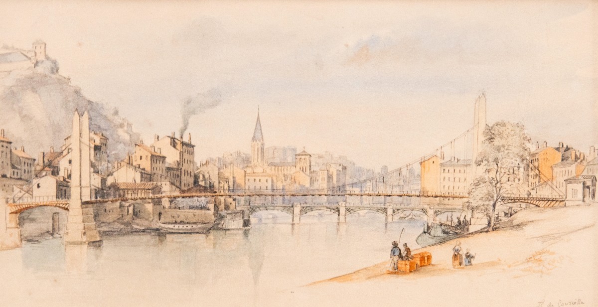 Alfred de COURVILLE (1816-1875) - Vue de Lyon, les quais de Saône à Saint-Georges (1850)