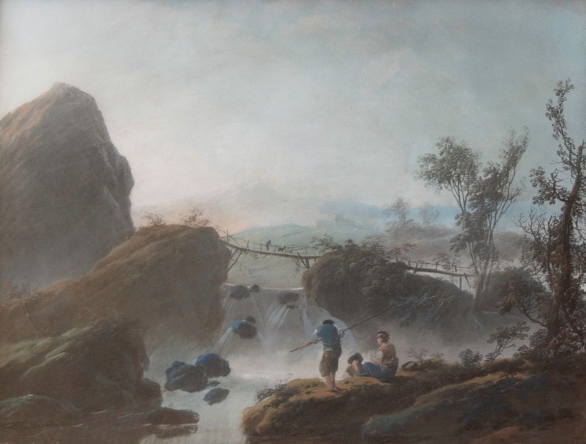 Jean-baptiste Pillement (1728, Lyon - Id., 1808) - Fishermen Near A Waterfall (1780)   -photo-2
