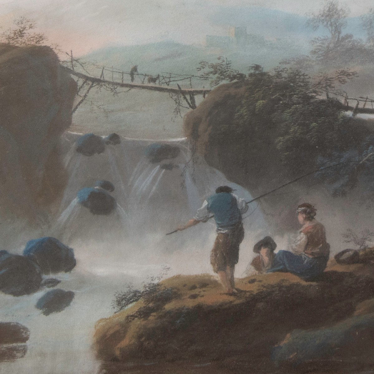 Jean-baptiste Pillement (1728, Lyon - Id., 1808) - Fishermen Near A Waterfall (1780)   -photo-3