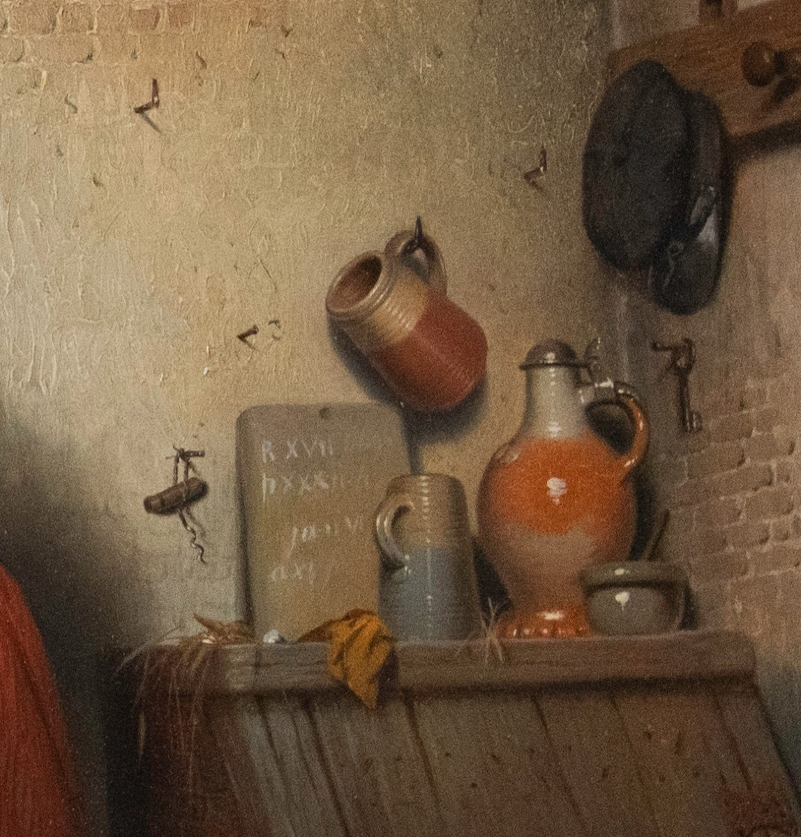 Célestin MARSCHOUW (Malines 1825 - Anvers 1902) - Le peintre au travail dans une auberge-photo-4