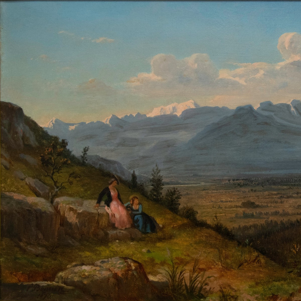 Pierre Bonirote (1811-1891), Animated Landscape, Women At Dusk (1876)-photo-3