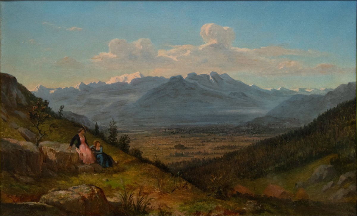 Pierre Bonirote (1811-1891), Animated Landscape, Women At Dusk (1876)-photo-2