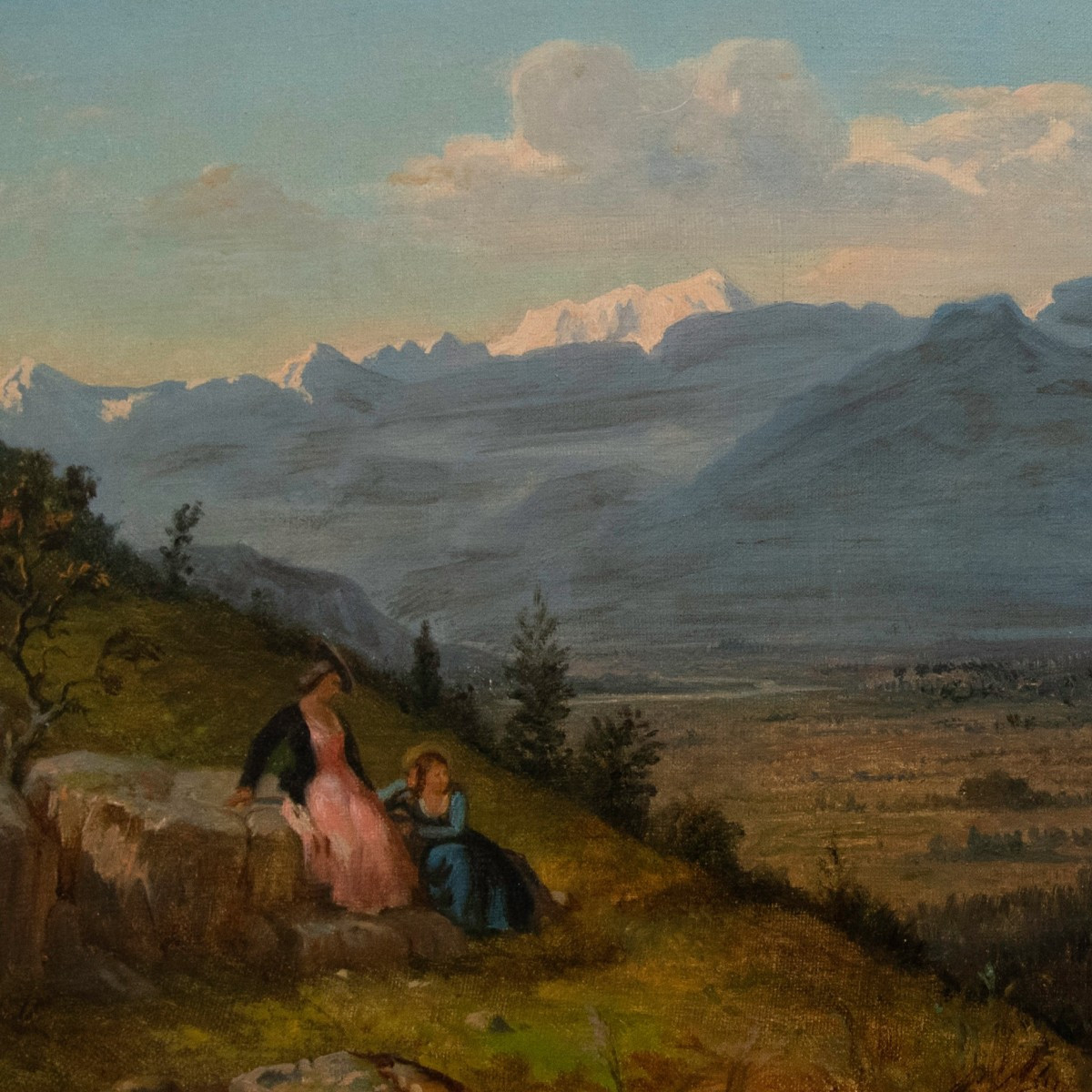 Pierre Bonirote (1811-1891), Animated Landscape, Women At Dusk (1876)-photo-1