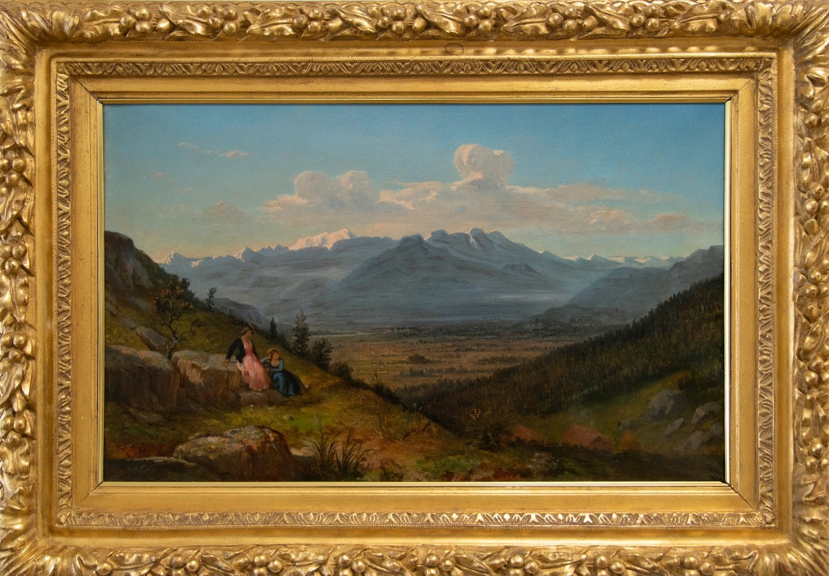 Pierre Bonirote (1811-1891), Animated Landscape, Women At Dusk (1876)