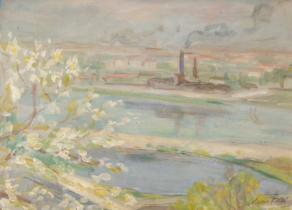 Adrien BAS (1884-1926) - Printemps sur la Saône-photo-2