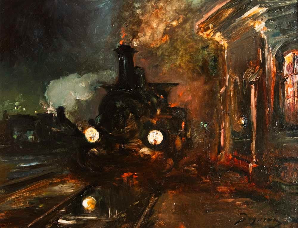 Louis Beysson (1856 - 1912) Locomotive At The Station Lyon-mouche-photo-2