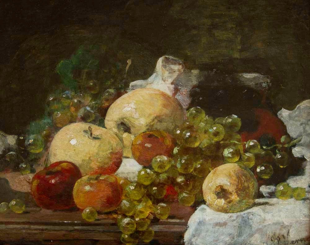 François Vernay (1821-1896), Nature Morte Avec Pommes Et Raisins-photo-2