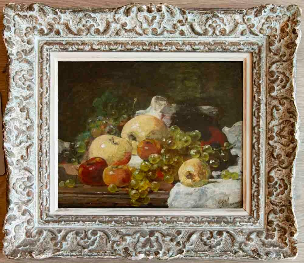 François Vernay (1821-1896), Nature Morte Avec Pommes Et Raisins