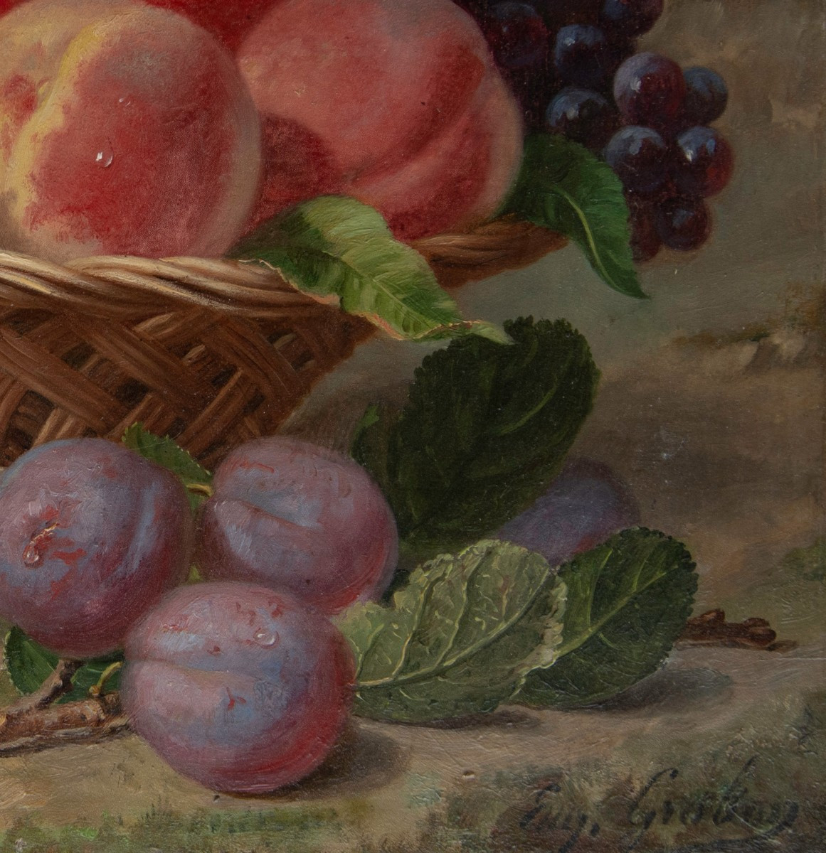 Eugène Grobon (1820–1878), Still Life Basket Of Fruit-photo-2