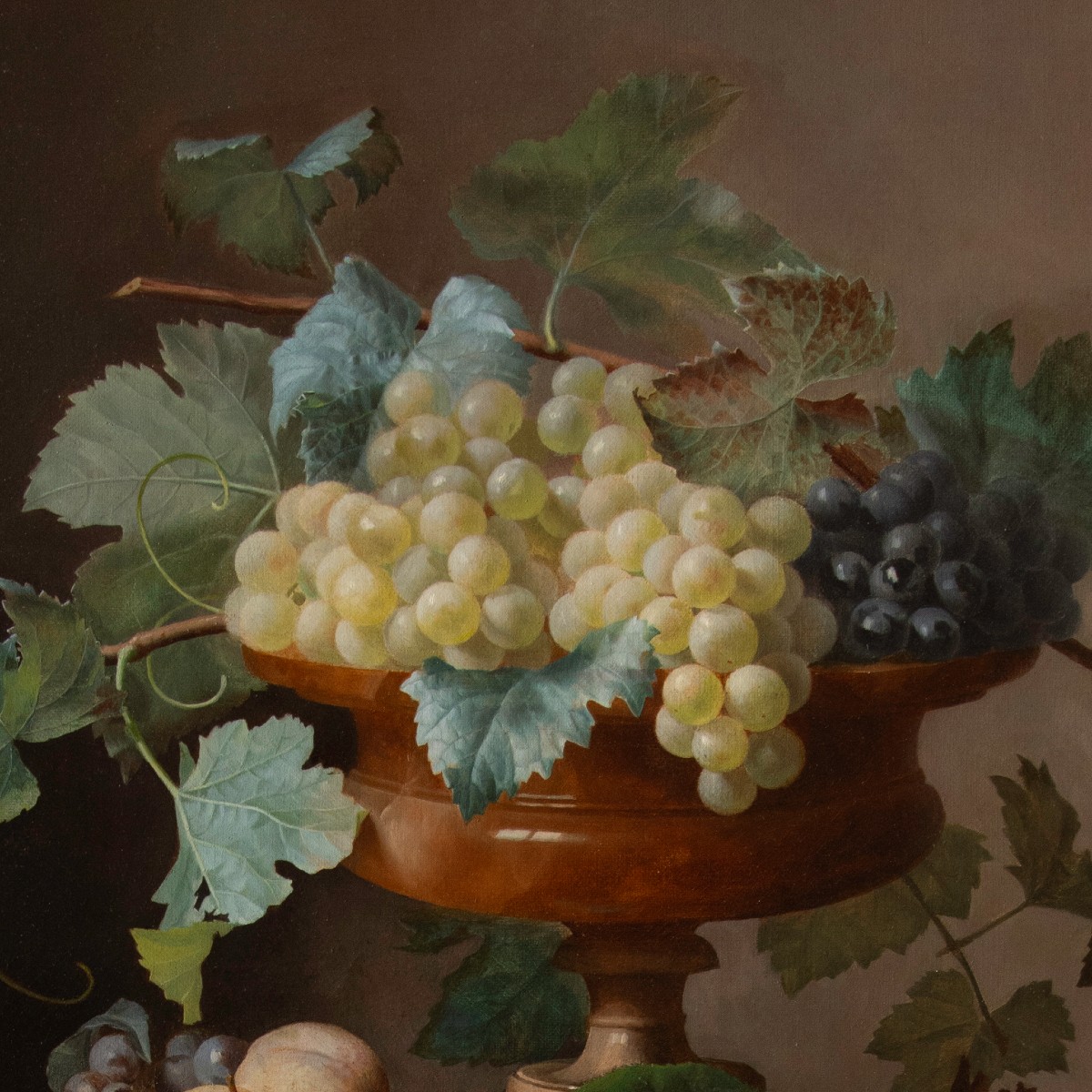 Jean-Louis BONTHOUX (1828-1875 ),Nature morte à la grenade, pêches, poires, prunes, raisins,...-photo-4
