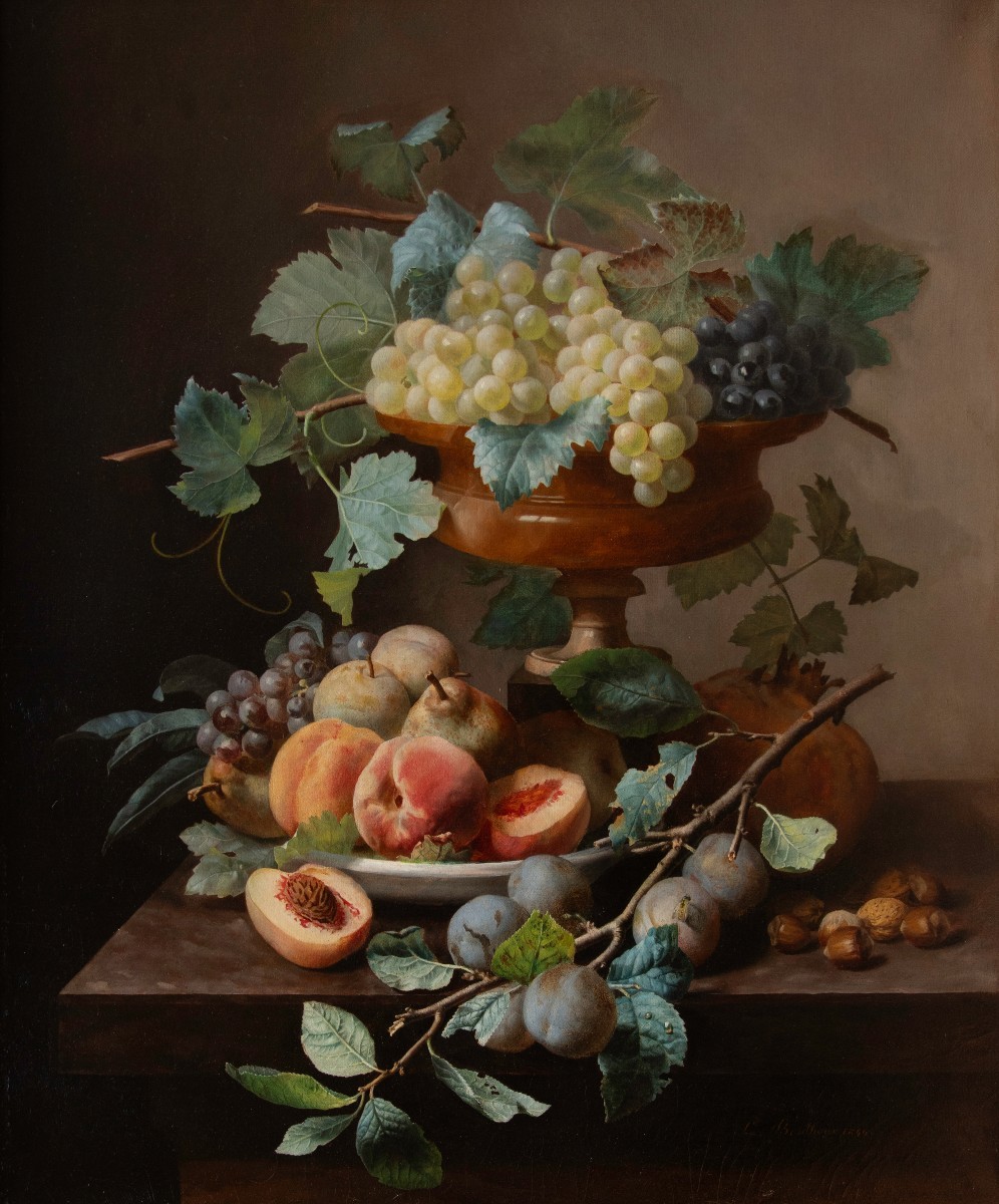 Jean-louis Bonthoux (1828-1875), Still Life With Pomegranate, Peaches, Pears, Plums, Grapes,...-photo-2