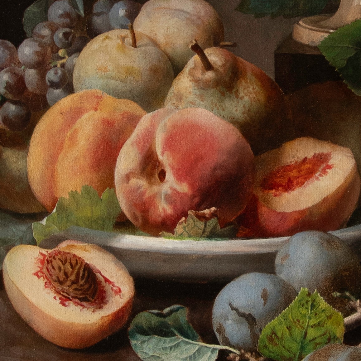 Jean-Louis BONTHOUX (1828-1875 ),Nature morte à la grenade, pêches, poires, prunes, raisins,...-photo-3
