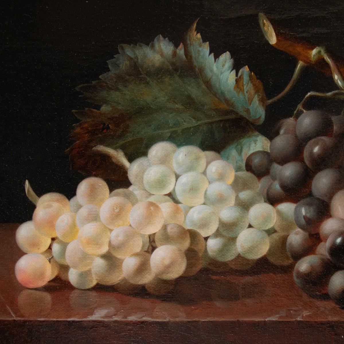 Jean-Baptiste GALLET (1820 – 1848), Nature morte aux raisins sur un entablement en marbre-photo-3
