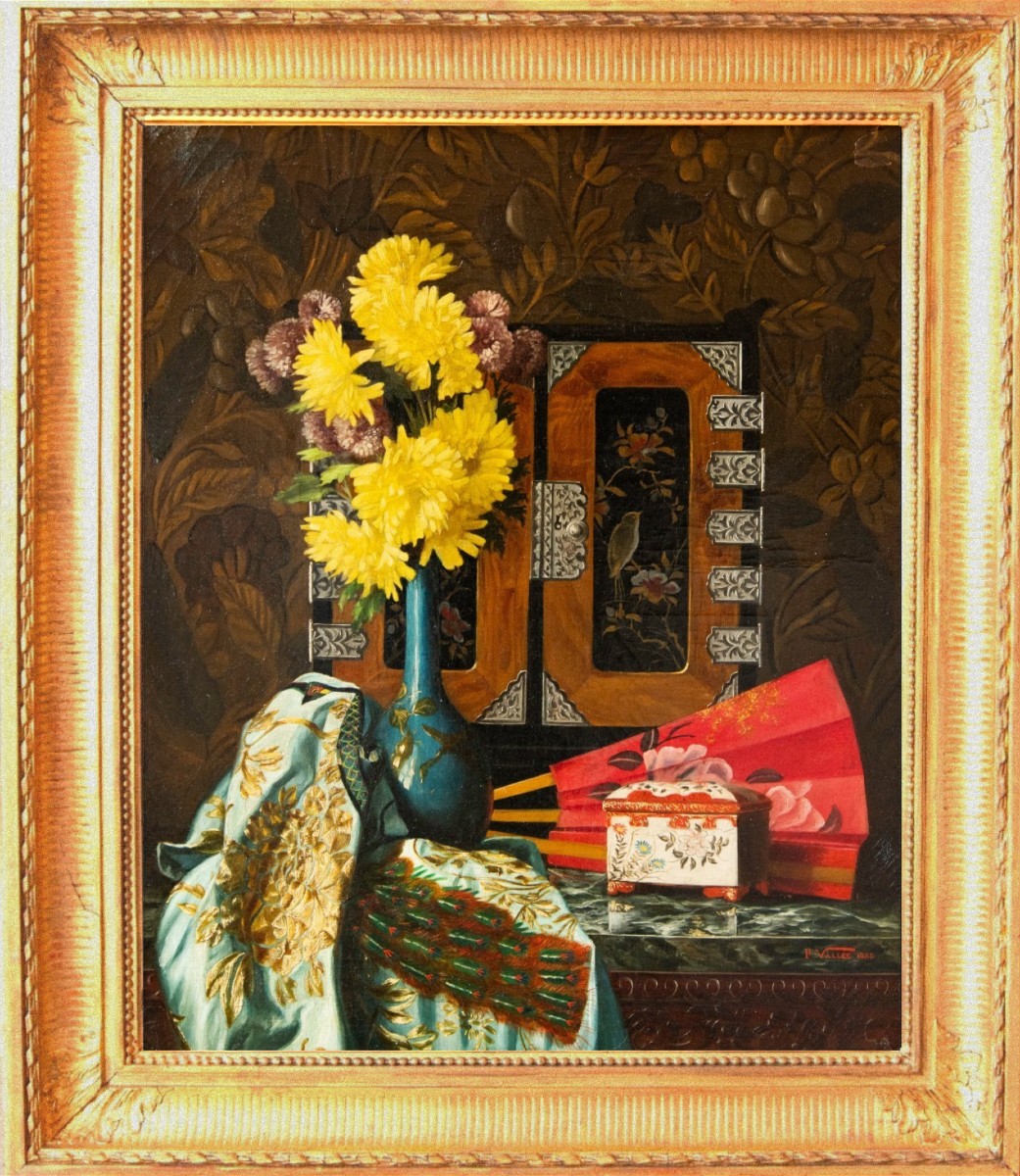 Pauline VALLÉE (Lyon, XIXe - ?, XXe), Composition aux chinoiseries et japonaiseries, 1888