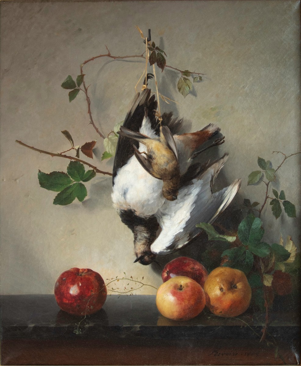 François Rivoire (1842–1919), Apples And Birds (still Life), 1869 -photo-2