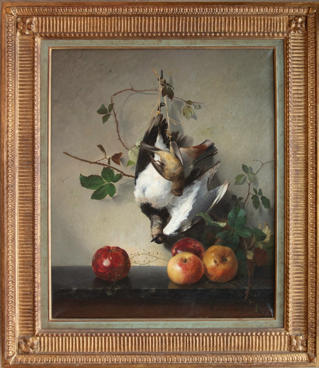 François Rivoire (1842–1919), Apples And Birds (still Life), 1869 