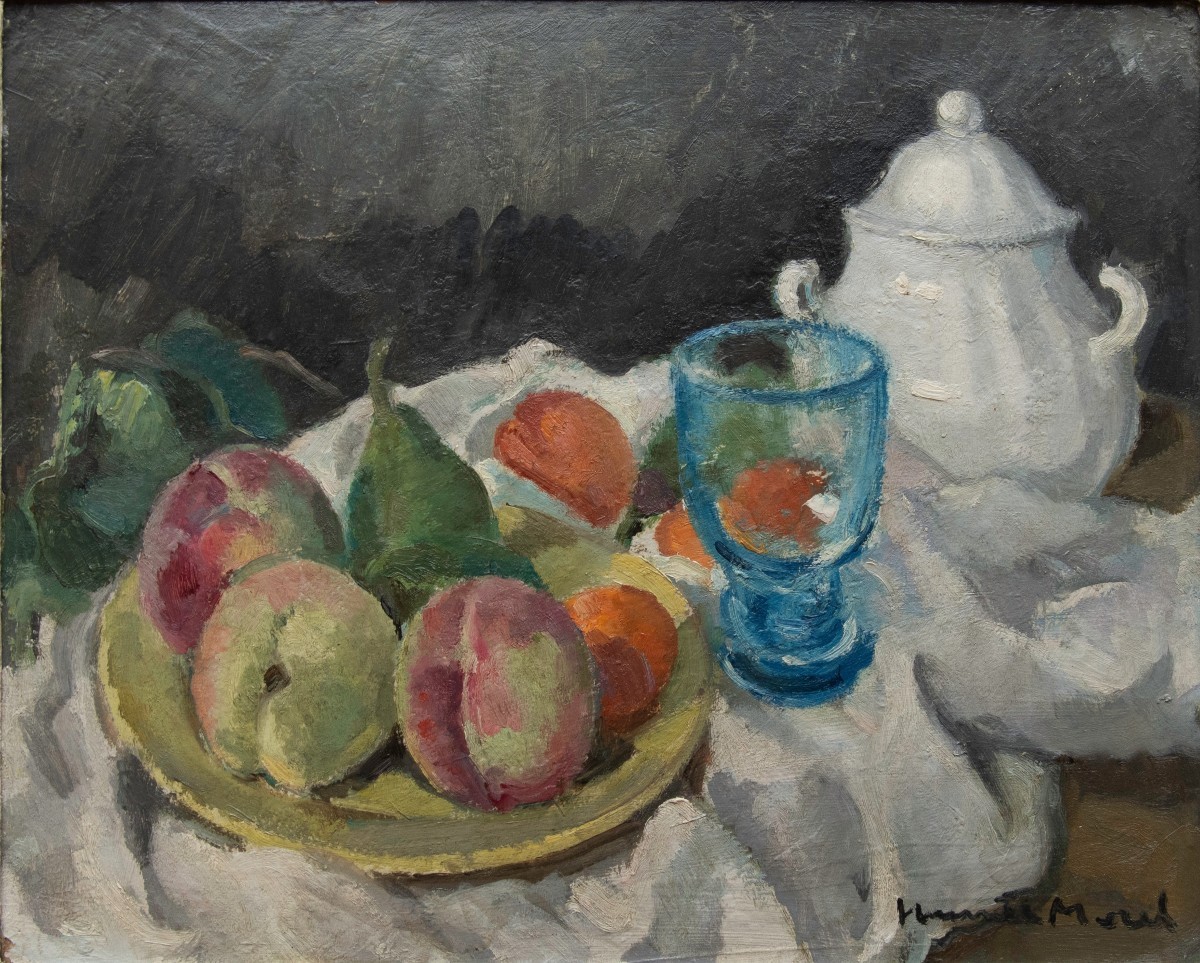 Henriette MOREL (1883–1956) Nature morte avec fruits et sucrier, Cadre Bouche signé -photo-2