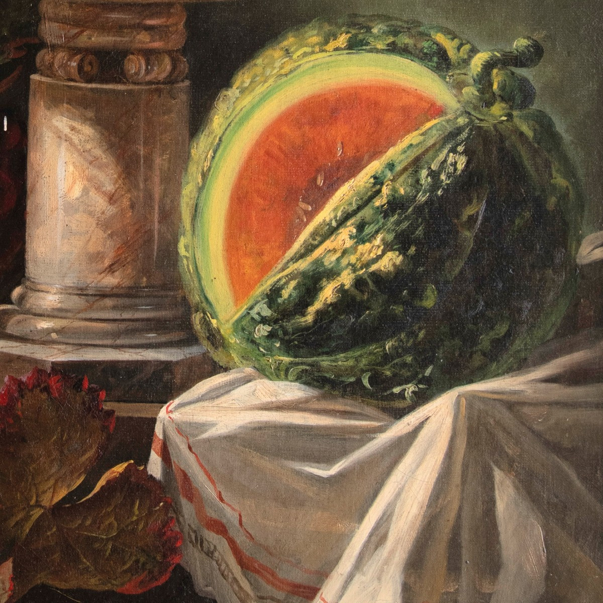François-Frédéric Grobon (1815-1902), Fruits d’Automne sur Coupe en Marbre-photo-4