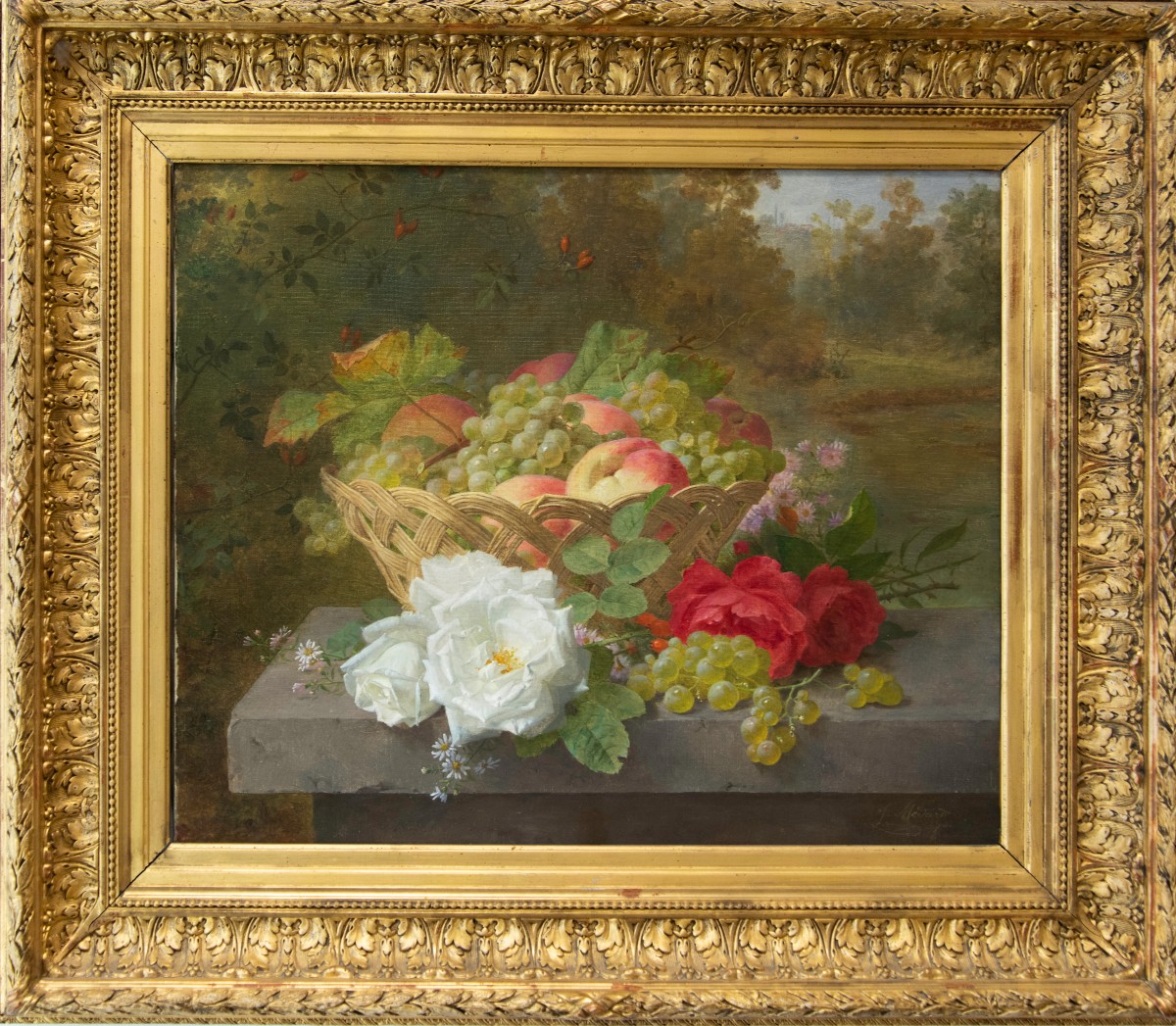 Jules Ferdinand Medard (1855 - 1925) - Woven Basket With Fruit And Flowers-photo-2