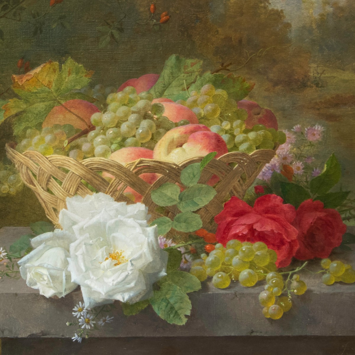 Jules Ferdinand Medard (1855 - 1925) - Woven Basket With Fruit And Flowers-photo-2