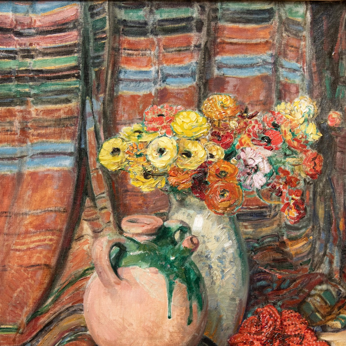 Louis-Claude Paviot (1872 - 1943), Nature Morte au Bouquet et  à la Cruche-photo-4