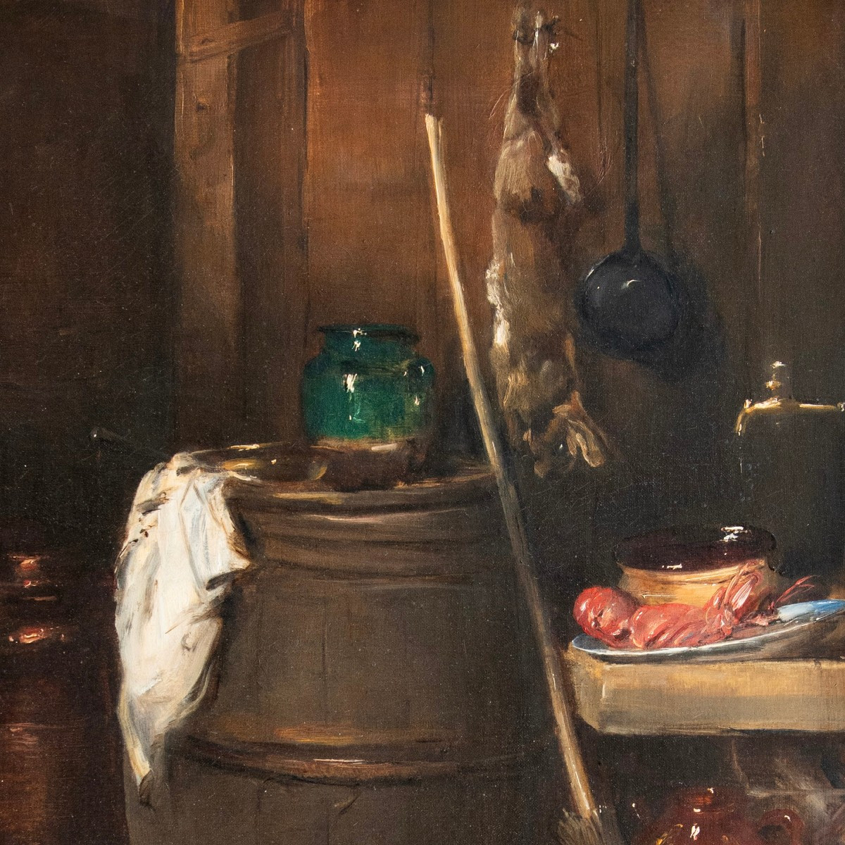 Antoine Vollon (1833 - 1900) Nature morte au tonneau et au cuivre-photo-4