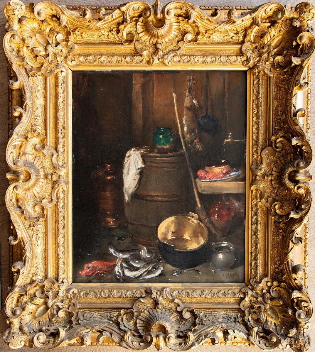 Antoine Vollon (1833 - 1900) Still Life With Barrel And Copper