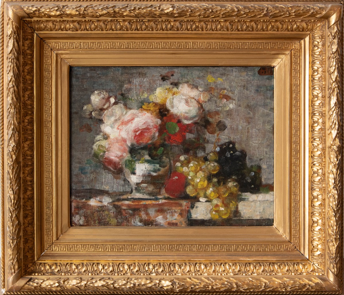 François Vernay (1821 – 1896), Still Life With Roses And Grapes