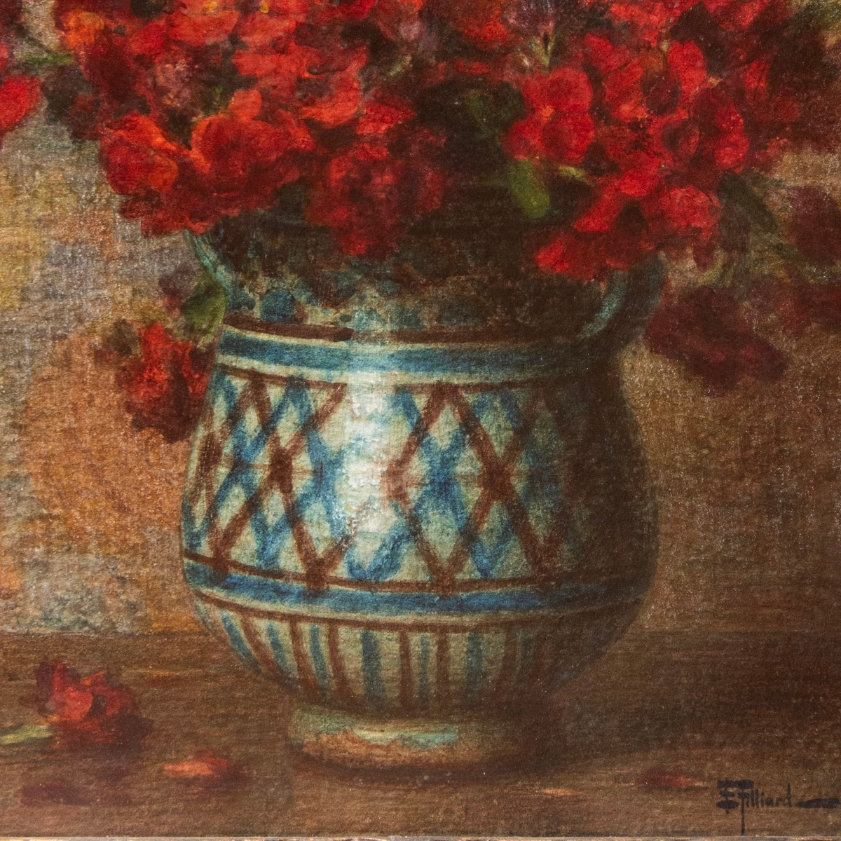 Ernest FILLIARD (1868 – 1933), Roses rouges dans une céramique-photo-4