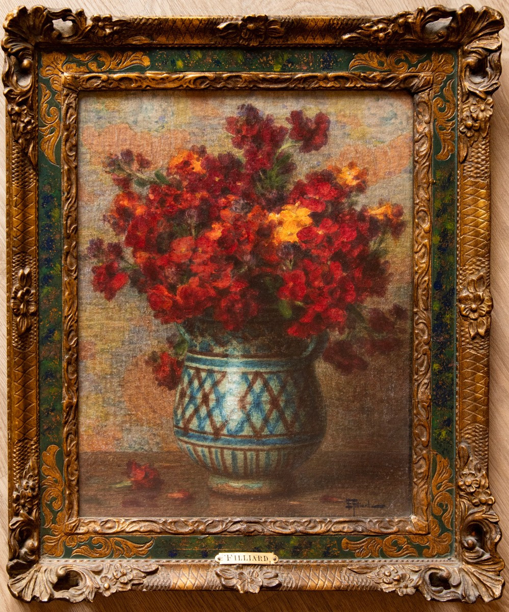 Ernest FILLIARD (1868 – 1933), Roses rouges dans une céramique