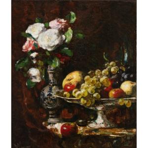 François Vernay (lyon, 1821 - Lyon, 1896) - Fruit Cobbler With Flowers 