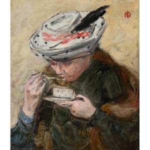 Louis-Claude Paviot (Lhuis, 1872 - 1943) - Femme à la tasse 