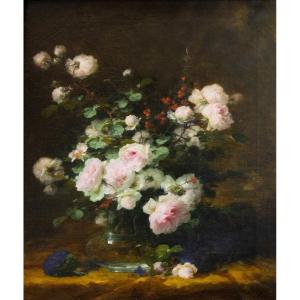 André Perrachon (lyon, 1828 - Id., 1908) - Vase Of Roses 