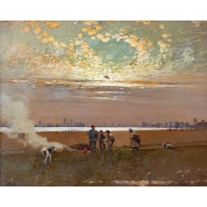 David Eugène GIRIN (Lyon, 1848 - id., 1917) - Un soir dans les Dombes (1915)  