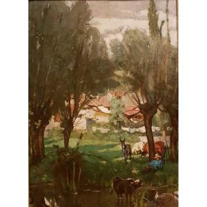Jean Seignemartin (lyon, 1848 - Algiers, 1960) - Landscape And Animals (1868)