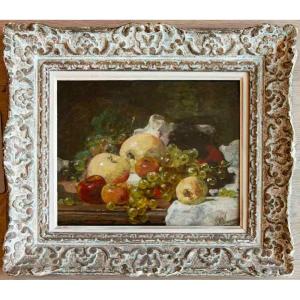 François Vernay (1821-1896), Nature Morte Avec Pommes Et Raisins