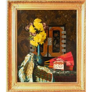 Pauline VALLÉE (Lyon, XIXe - ?, XXe), Composition aux chinoiseries et japonaiseries, 1888