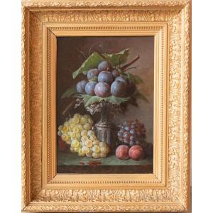 Augustin Alexandre THIERRIAT (1789 - 1870), Nature morte aux raisins et aux prunes, 1866