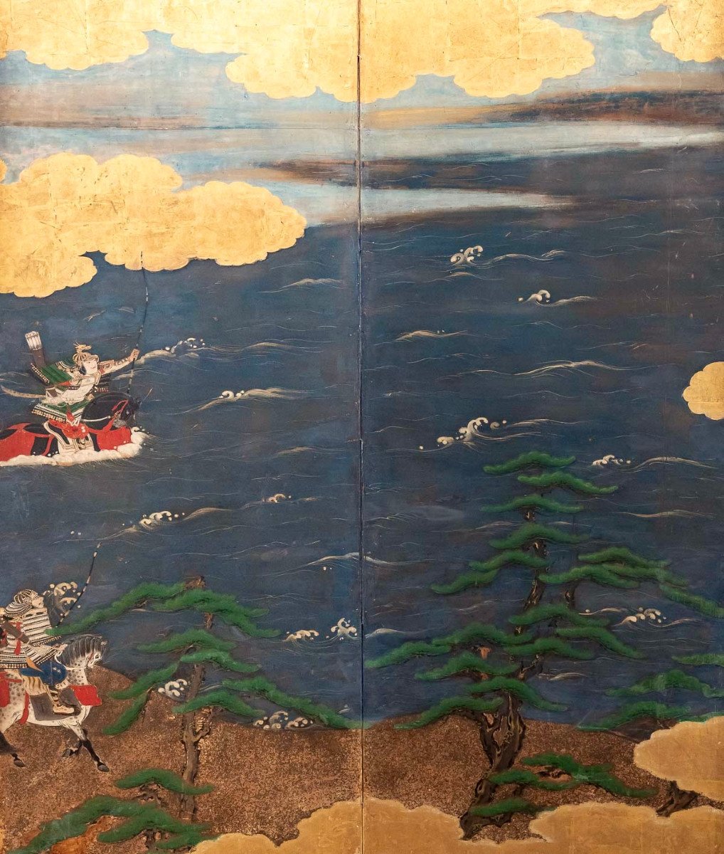 Paravent Japonais A 6 Panneaux - Guerre De Genpei 18ème Siècle-photo-1