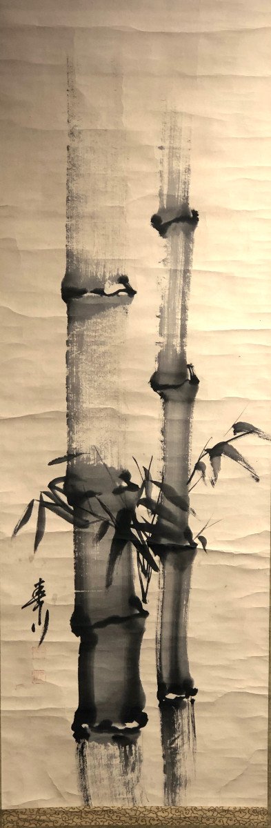 Large Kakemono Of A Bamboo In Sumi-e Painting-photo-3