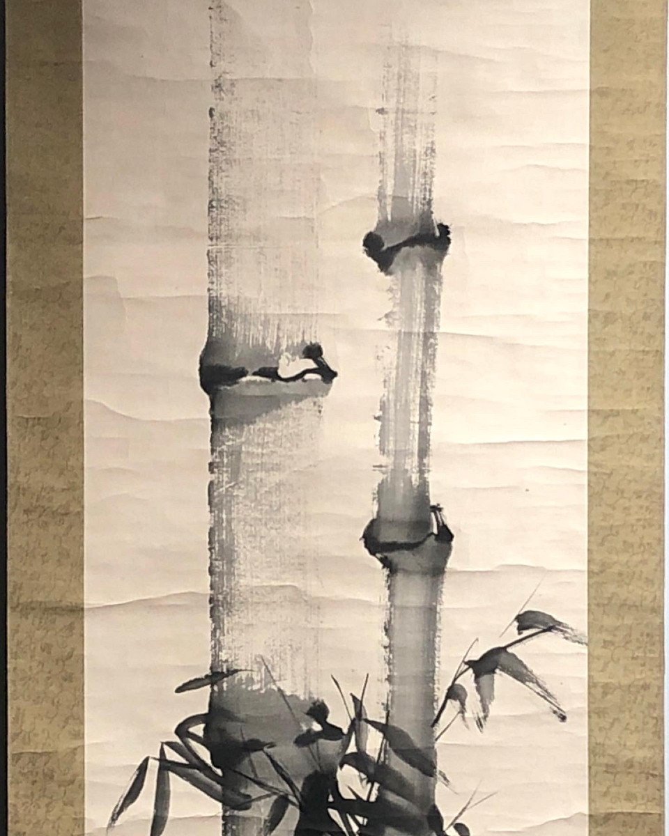 Large Kakemono Of A Bamboo In Sumi-e Painting-photo-1