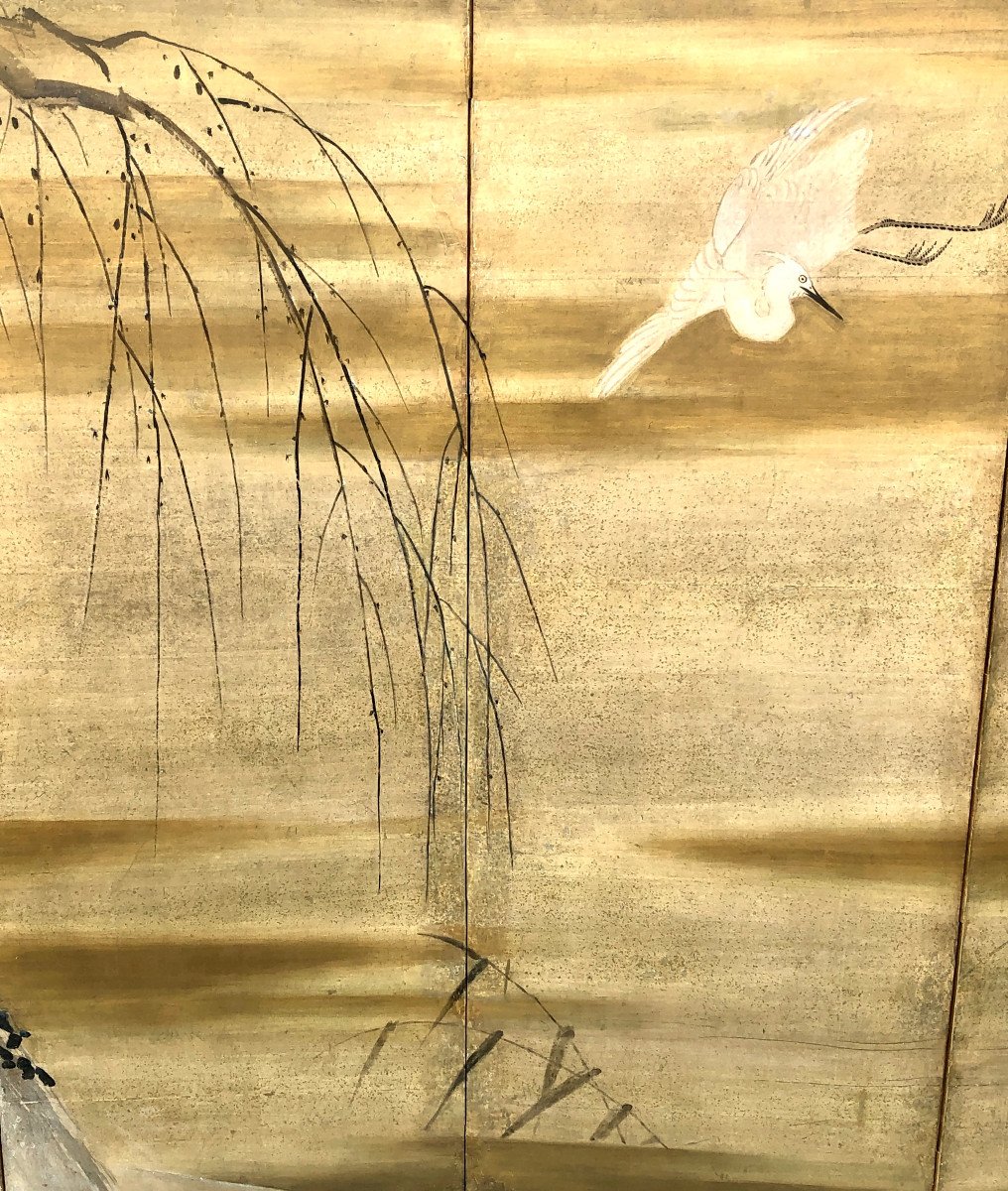 Paravents Japonais A 6 Panneaux Oies & Aigrettes attribués à Kanô Sansetsu (1589-1651)-photo-4