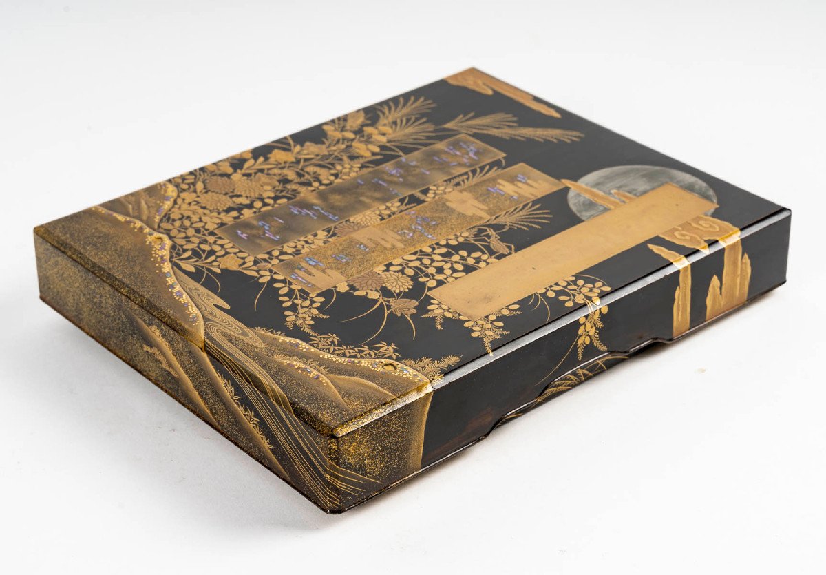 Japanese Writing Case (suzuri Bako) In Gold And Silver Lacquer-photo-3